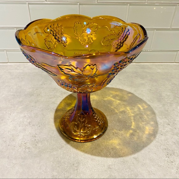 Carnival glass marigold centrepiece glass vase - Picture 5 of 9
